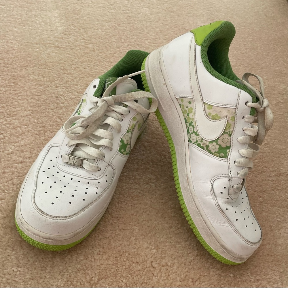 Nike Air Force 1 Low White Citron Lime Floral Sneakers Women’s 9
